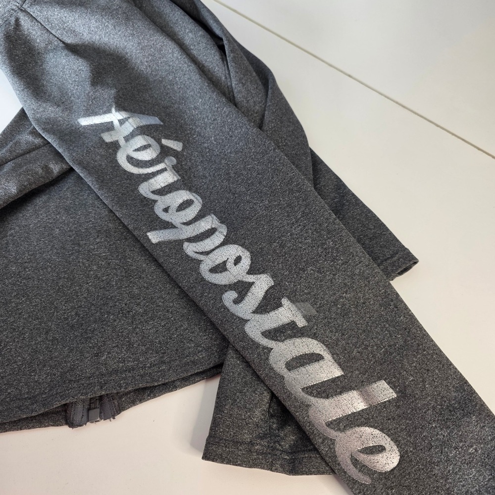 Aeropostale Sport Womens Gray Full Zip Hoodie Jacket Long‎ Sleeve Thumbholes Med - Picture 9 of 9